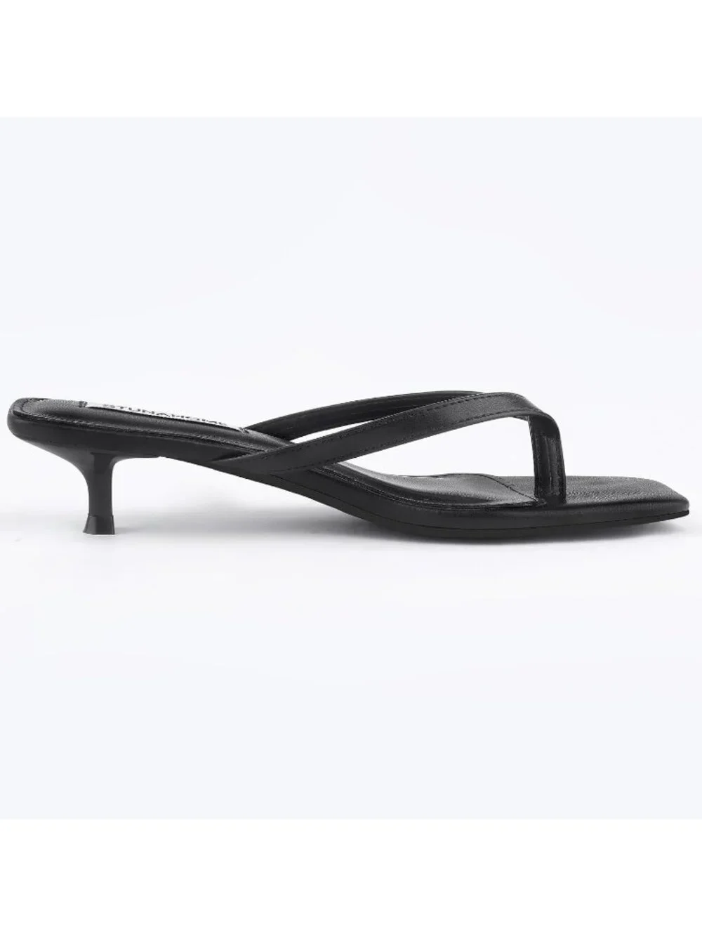 Women's Black Square Open Toe 1.4 Inches Comfortable Thong Flip Flop Heels - Picture 4 of 6